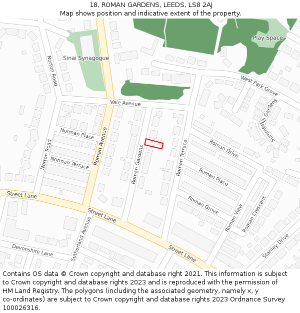 18, ROMAN GARDENS, LEEDS, LS8 2AJ: Location map and indicative extent of plot