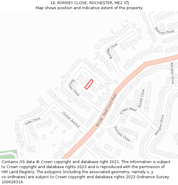 18, ROMSEY CLOSE, ROCHESTER, ME2 3TJ: Location map and indicative extent of plot