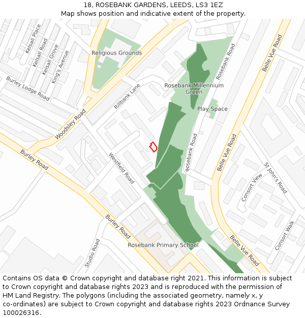 18, ROSEBANK GARDENS, LEEDS, LS3 1EZ: Location map and indicative extent of plot