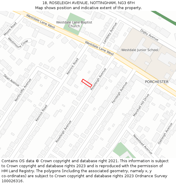 18, ROSELEIGH AVENUE, NOTTINGHAM, NG3 6FH: Location map and indicative extent of plot