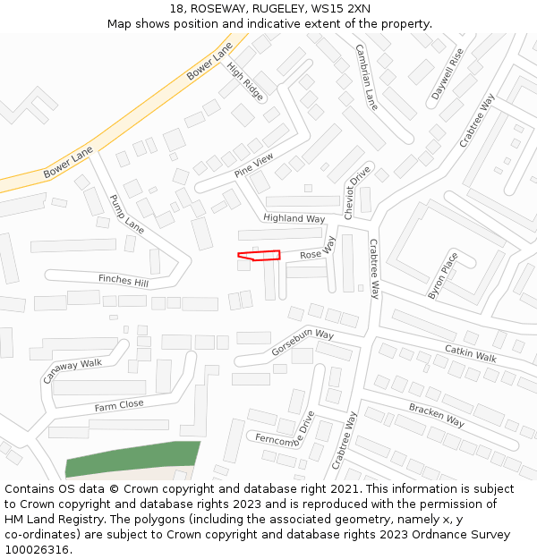 18, ROSEWAY, RUGELEY, WS15 2XN: Location map and indicative extent of plot