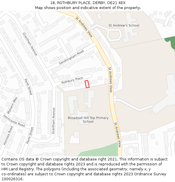 18, ROTHBURY PLACE, DERBY, DE21 4EX: Location map and indicative extent of plot
