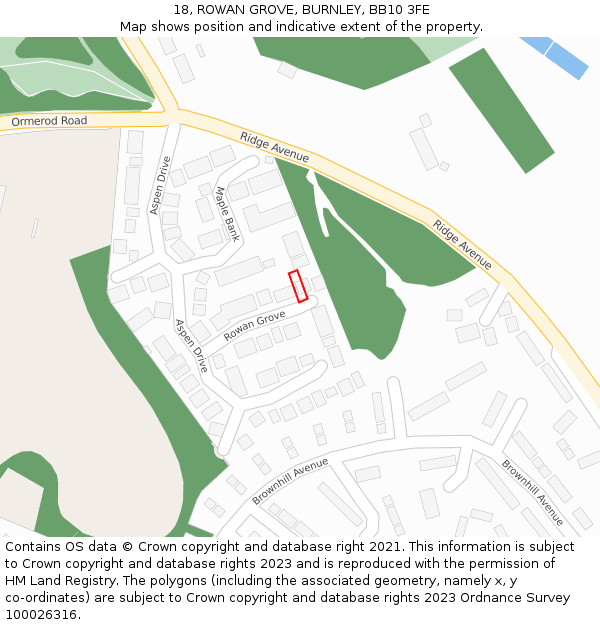 18, ROWAN GROVE, BURNLEY, BB10 3FE: Location map and indicative extent of plot