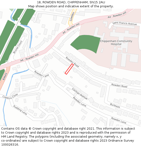 18, ROWDEN ROAD, CHIPPENHAM, SN15 2AU: Location map and indicative extent of plot