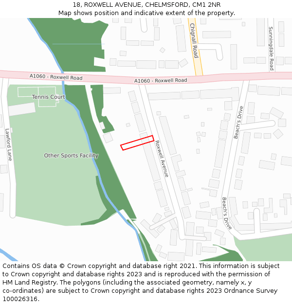 18, ROXWELL AVENUE, CHELMSFORD, CM1 2NR: Location map and indicative extent of plot