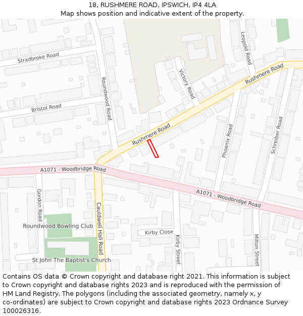 18, RUSHMERE ROAD, IPSWICH, IP4 4LA: Location map and indicative extent of plot