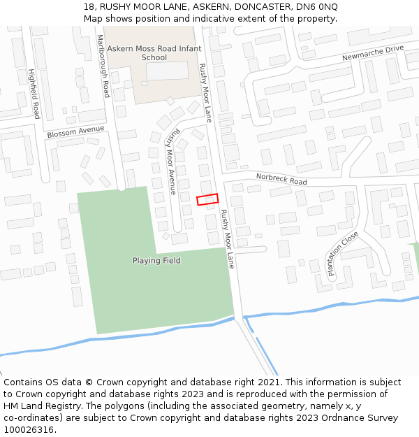 18, RUSHY MOOR LANE, ASKERN, DONCASTER, DN6 0NQ: Location map and indicative extent of plot