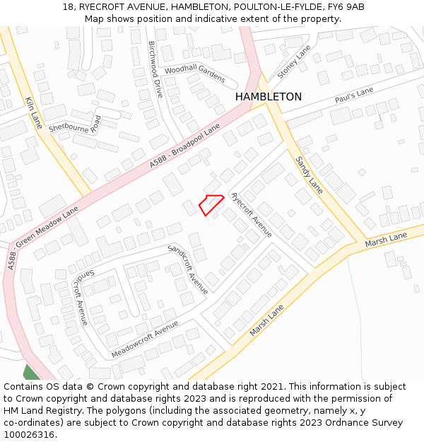 18, RYECROFT AVENUE, HAMBLETON, POULTON-LE-FYLDE, FY6 9AB: Location map and indicative extent of plot