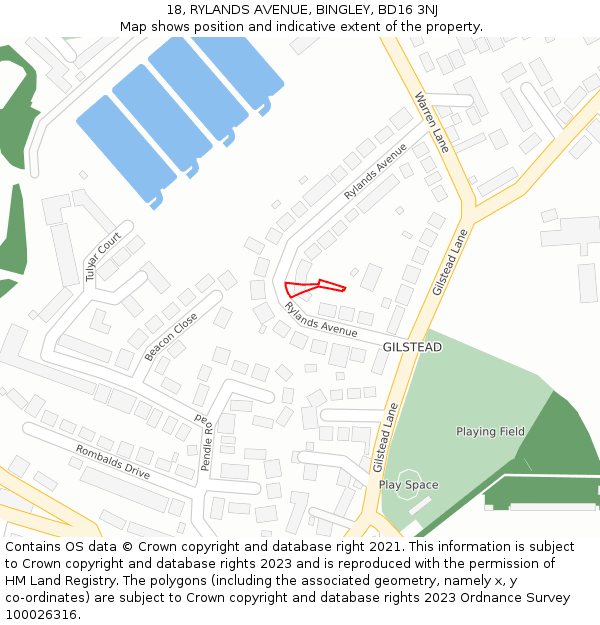 18, RYLANDS AVENUE, BINGLEY, BD16 3NJ: Location map and indicative extent of plot