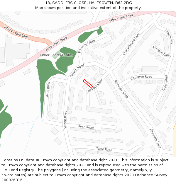 18, SADDLERS CLOSE, HALESOWEN, B63 2DG: Location map and indicative extent of plot