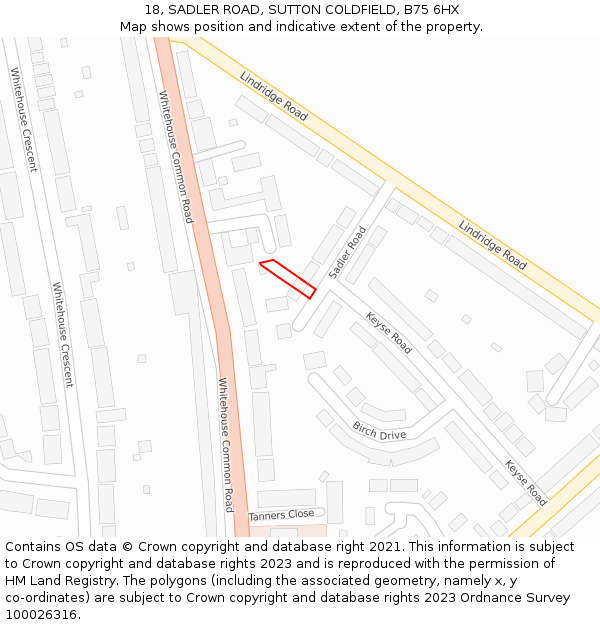 18, SADLER ROAD, SUTTON COLDFIELD, B75 6HX: Location map and indicative extent of plot