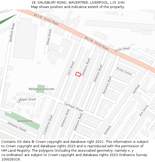 18, SALISBURY ROAD, WAVERTREE, LIVERPOOL, L15 1HN: Location map and indicative extent of plot