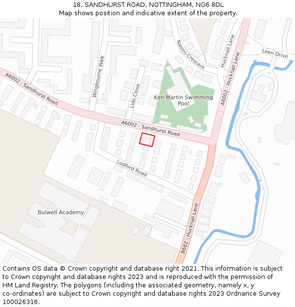 18, SANDHURST ROAD, NOTTINGHAM, NG6 8DL: Location map and indicative extent of plot