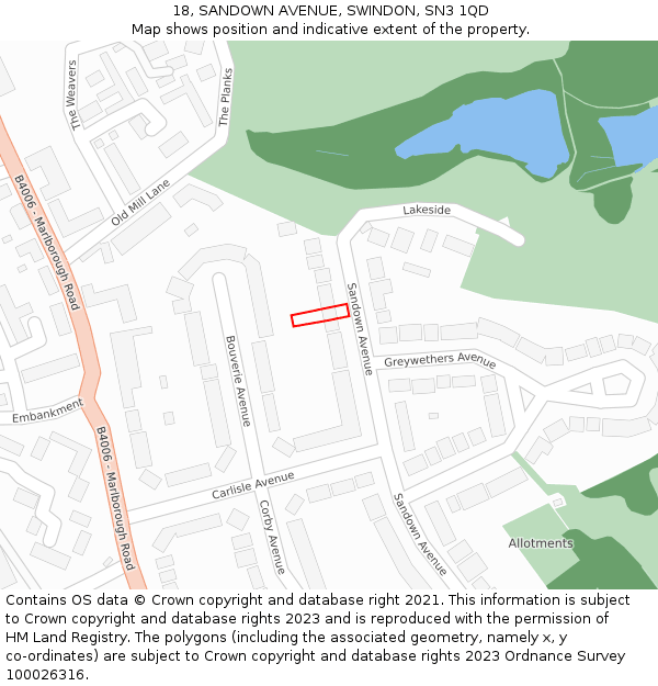 18, SANDOWN AVENUE, SWINDON, SN3 1QD: Location map and indicative extent of plot