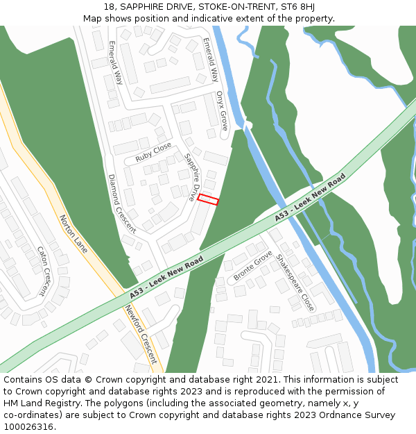 18, SAPPHIRE DRIVE, STOKE-ON-TRENT, ST6 8HJ: Location map and indicative extent of plot
