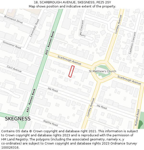 18, SCARBROUGH AVENUE, SKEGNESS, PE25 2SY: Location map and indicative extent of plot
