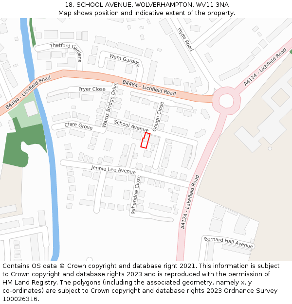 18, SCHOOL AVENUE, WOLVERHAMPTON, WV11 3NA: Location map and indicative extent of plot