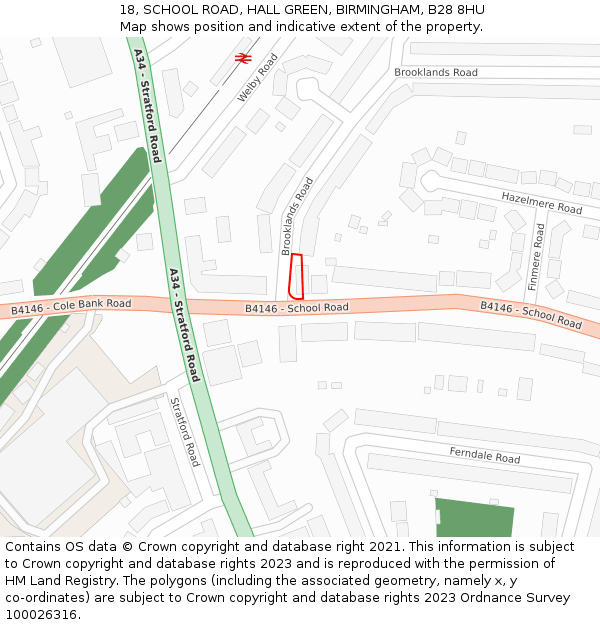 18, SCHOOL ROAD, HALL GREEN, BIRMINGHAM, B28 8HU: Location map and indicative extent of plot