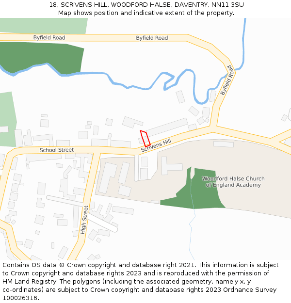 18, SCRIVENS HILL, WOODFORD HALSE, DAVENTRY, NN11 3SU: Location map and indicative extent of plot