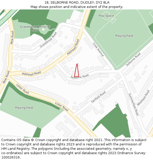 18, SELBORNE ROAD, DUDLEY, DY2 8LA: Location map and indicative extent of plot