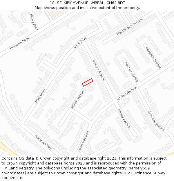 18, SELKIRK AVENUE, WIRRAL, CH62 8DT: Location map and indicative extent of plot
