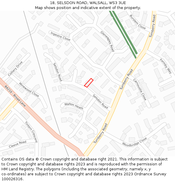 18, SELSDON ROAD, WALSALL, WS3 3UE: Location map and indicative extent of plot