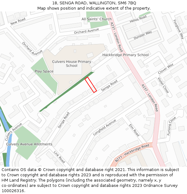 18, SENGA ROAD, WALLINGTON, SM6 7BQ: Location map and indicative extent of plot