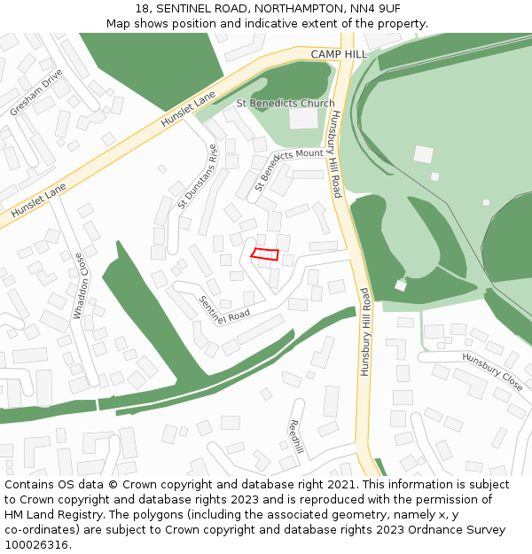18, SENTINEL ROAD, NORTHAMPTON, NN4 9UF: Location map and indicative extent of plot