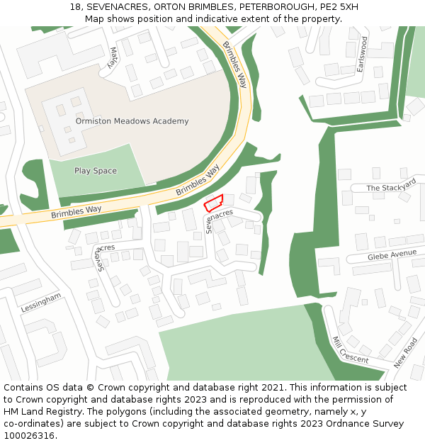 18, SEVENACRES, ORTON BRIMBLES, PETERBOROUGH, PE2 5XH: Location map and indicative extent of plot