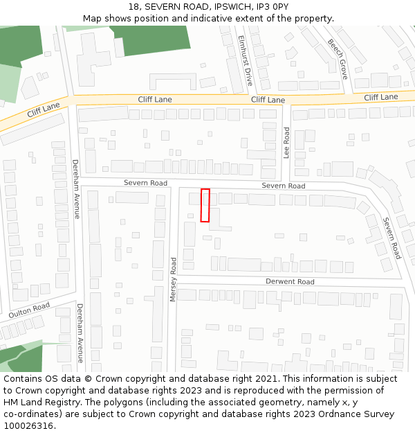 18, SEVERN ROAD, IPSWICH, IP3 0PY: Location map and indicative extent of plot
