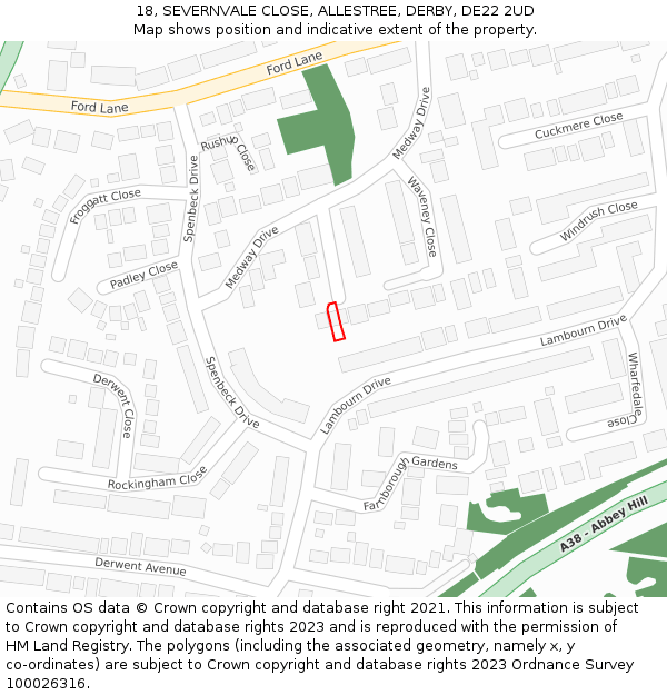 18, SEVERNVALE CLOSE, ALLESTREE, DERBY, DE22 2UD: Location map and indicative extent of plot