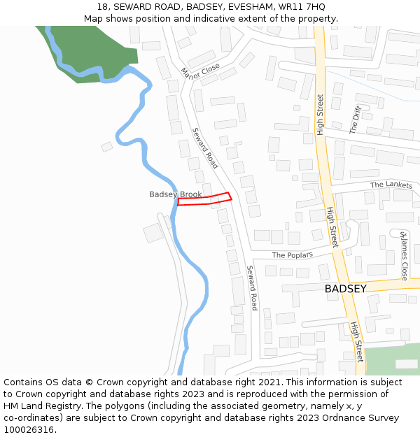 18, SEWARD ROAD, BADSEY, EVESHAM, WR11 7HQ: Location map and indicative extent of plot