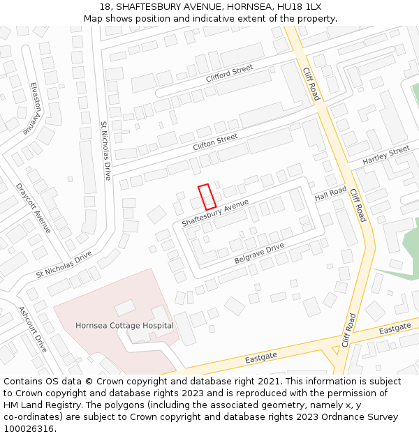 18, SHAFTESBURY AVENUE, HORNSEA, HU18 1LX: Location map and indicative extent of plot