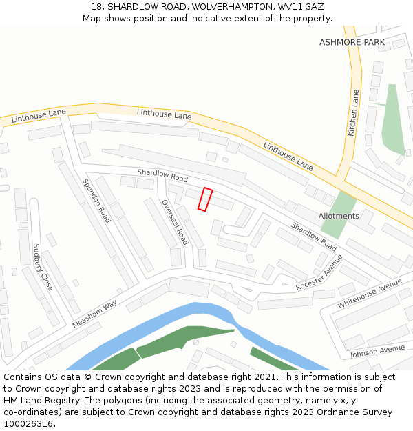 18, SHARDLOW ROAD, WOLVERHAMPTON, WV11 3AZ: Location map and indicative extent of plot