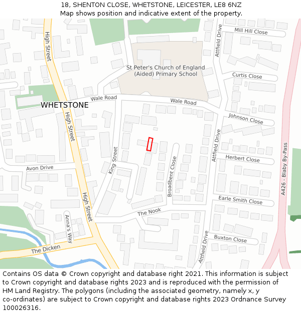 18, SHENTON CLOSE, WHETSTONE, LEICESTER, LE8 6NZ: Location map and indicative extent of plot