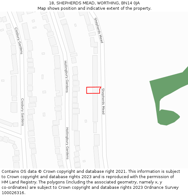 18, SHEPHERDS MEAD, WORTHING, BN14 0JA: Location map and indicative extent of plot