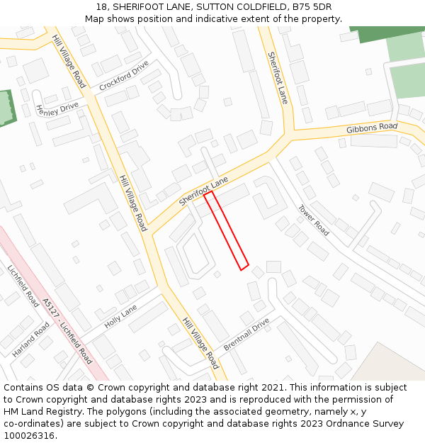 18, SHERIFOOT LANE, SUTTON COLDFIELD, B75 5DR: Location map and indicative extent of plot