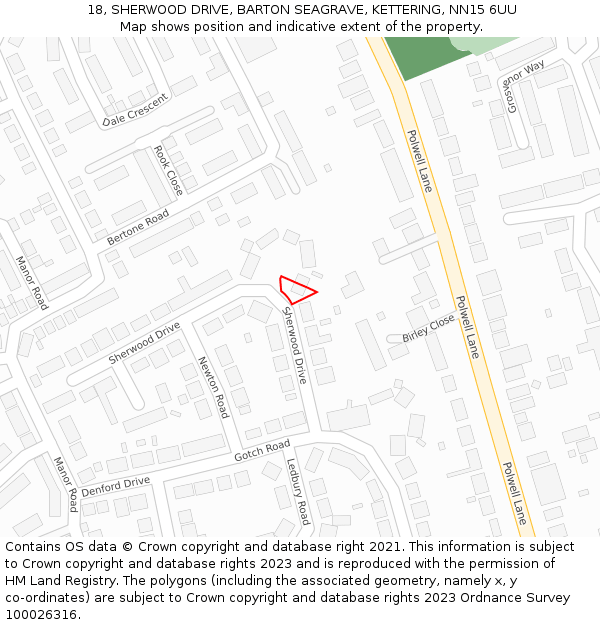18, SHERWOOD DRIVE, BARTON SEAGRAVE, KETTERING, NN15 6UU: Location map and indicative extent of plot