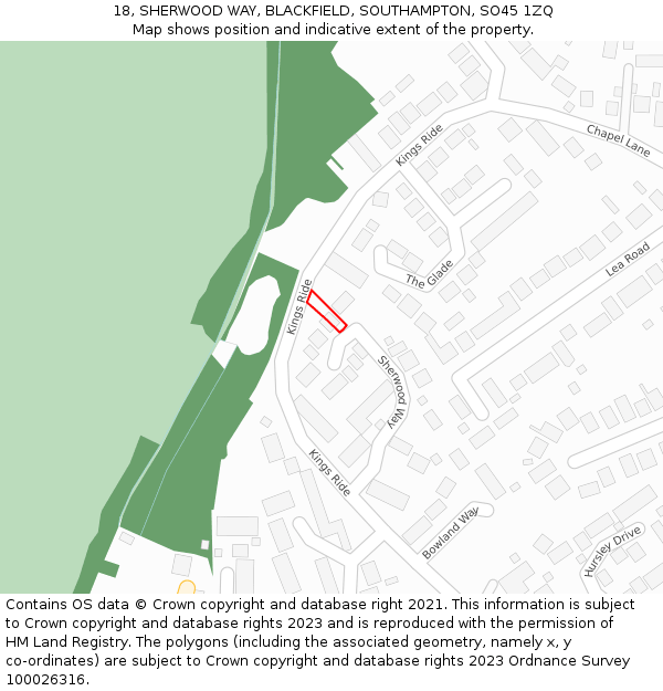18, SHERWOOD WAY, BLACKFIELD, SOUTHAMPTON, SO45 1ZQ: Location map and indicative extent of plot