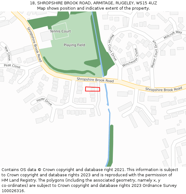 18, SHROPSHIRE BROOK ROAD, ARMITAGE, RUGELEY, WS15 4UZ: Location map and indicative extent of plot