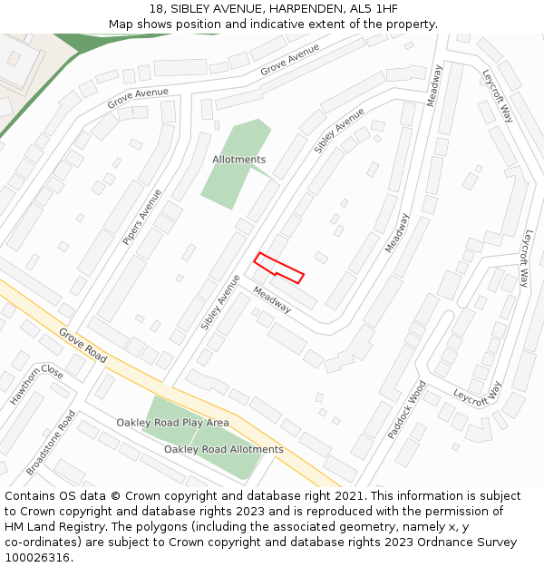 18, SIBLEY AVENUE, HARPENDEN, AL5 1HF: Location map and indicative extent of plot