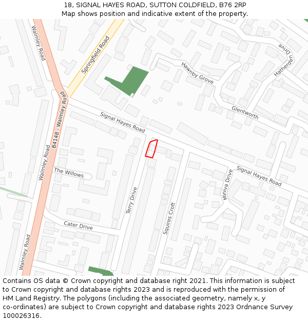 18, SIGNAL HAYES ROAD, SUTTON COLDFIELD, B76 2RP: Location map and indicative extent of plot