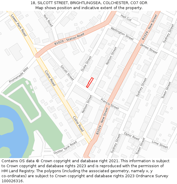 18, SILCOTT STREET, BRIGHTLINGSEA, COLCHESTER, CO7 0DR: Location map and indicative extent of plot