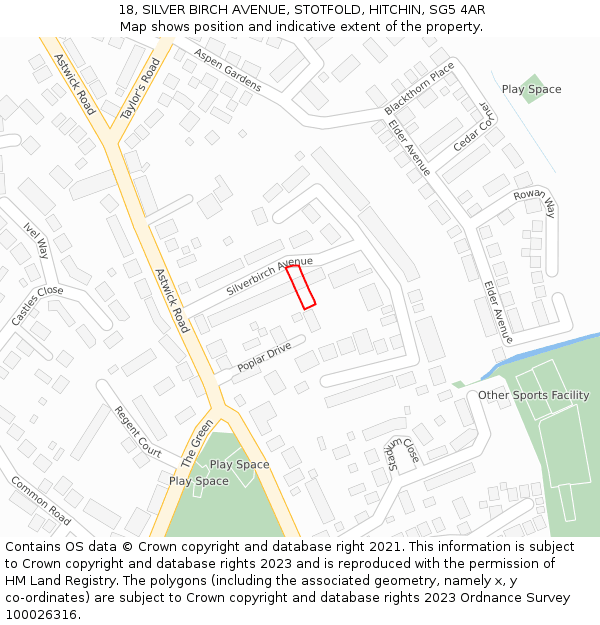 18, SILVER BIRCH AVENUE, STOTFOLD, HITCHIN, SG5 4AR: Location map and indicative extent of plot
