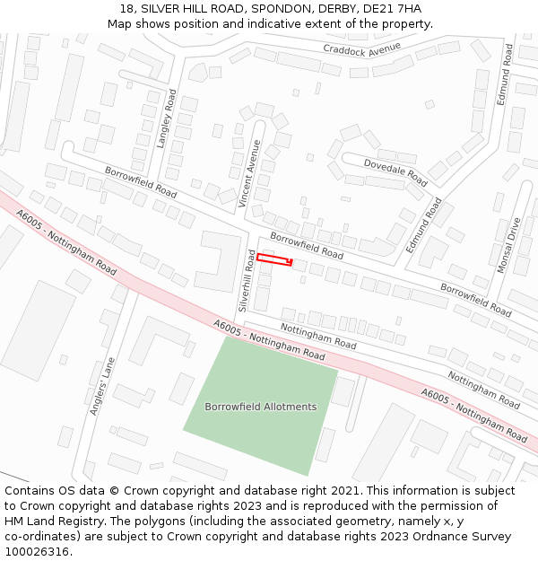 18, SILVER HILL ROAD, SPONDON, DERBY, DE21 7HA: Location map and indicative extent of plot