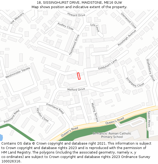 18, SISSINGHURST DRIVE, MAIDSTONE, ME16 0UW: Location map and indicative extent of plot
