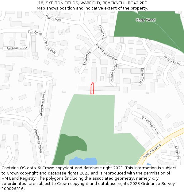 18, SKELTON FIELDS, WARFIELD, BRACKNELL, RG42 2PE: Location map and indicative extent of plot