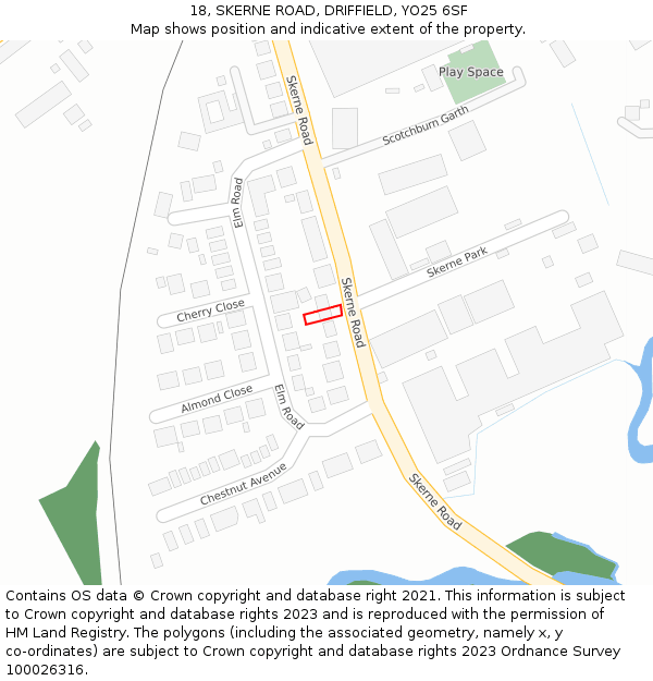 18, SKERNE ROAD, DRIFFIELD, YO25 6SF: Location map and indicative extent of plot