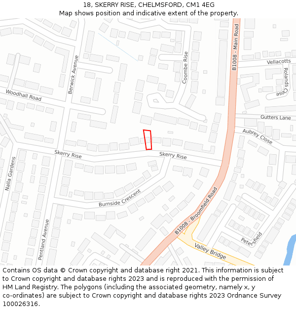 18, SKERRY RISE, CHELMSFORD, CM1 4EG: Location map and indicative extent of plot