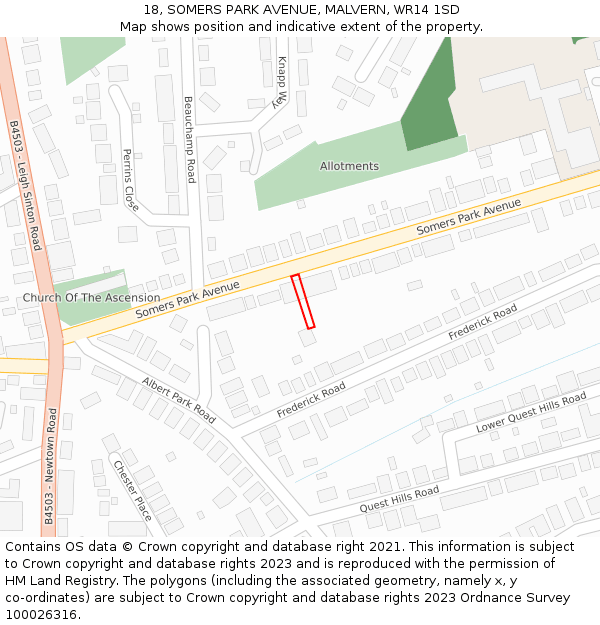 18, SOMERS PARK AVENUE, MALVERN, WR14 1SD: Location map and indicative extent of plot